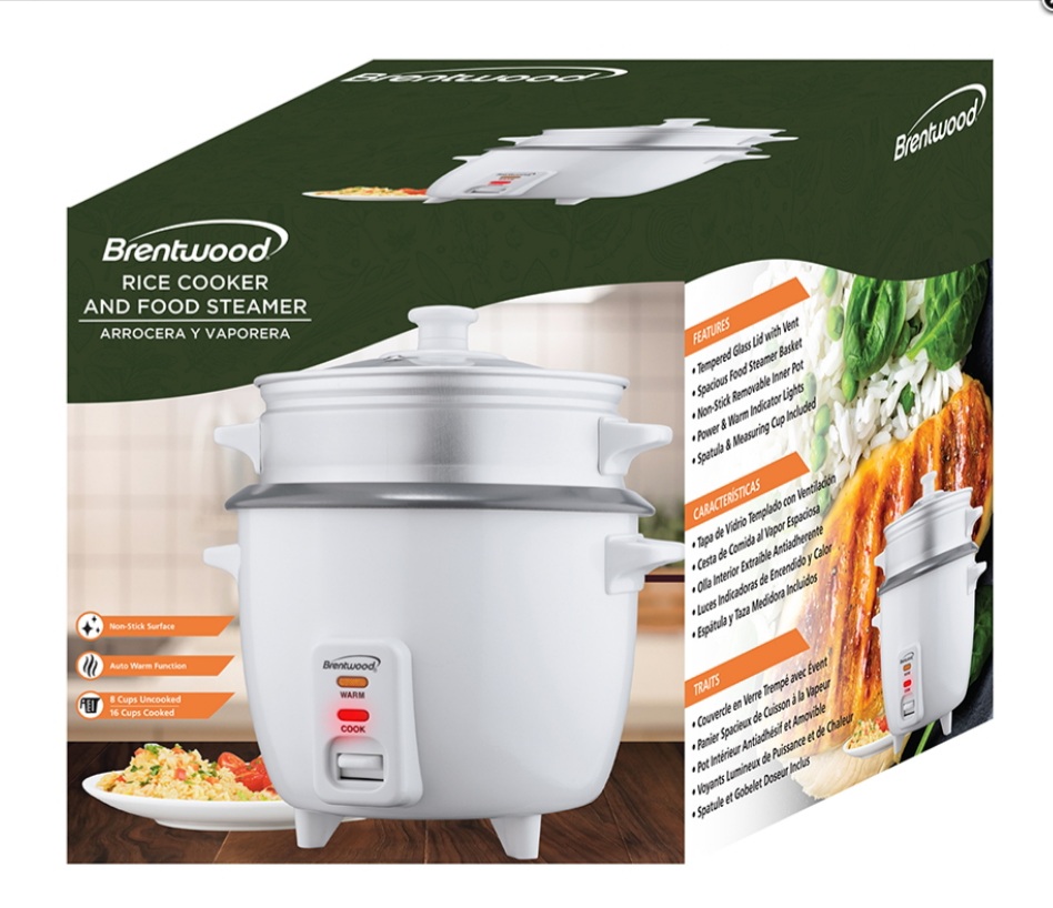 Brentwood 15 Cup Rice Cooker/Non-Stick With Steamer