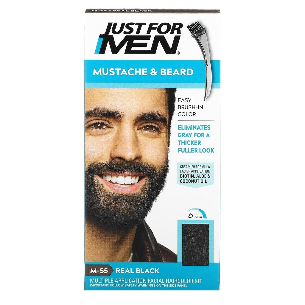 Just For Men Brush-In Color Gel Mustache & Beard, Real Black M-55, 1 Kit
