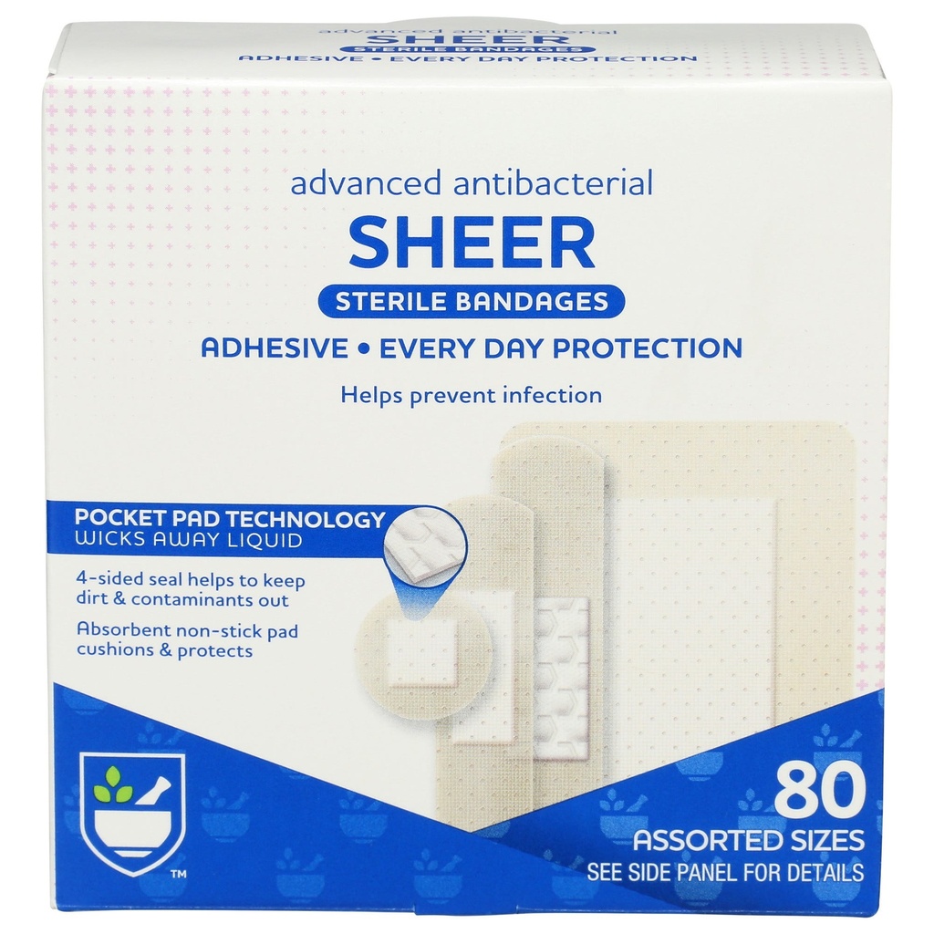 Rite Aid Antibacterial Sheer Bandages, Assorted Sizes