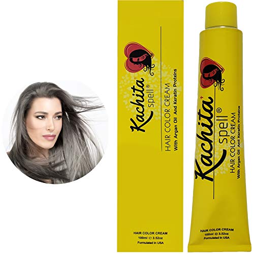 Kachita Spell Permanent Hair Dye Smoke Silver 3.52 Oz 100 mL Professional Hair Color Cream With Keratin And Argan Oil, 100 Gray Coverage
