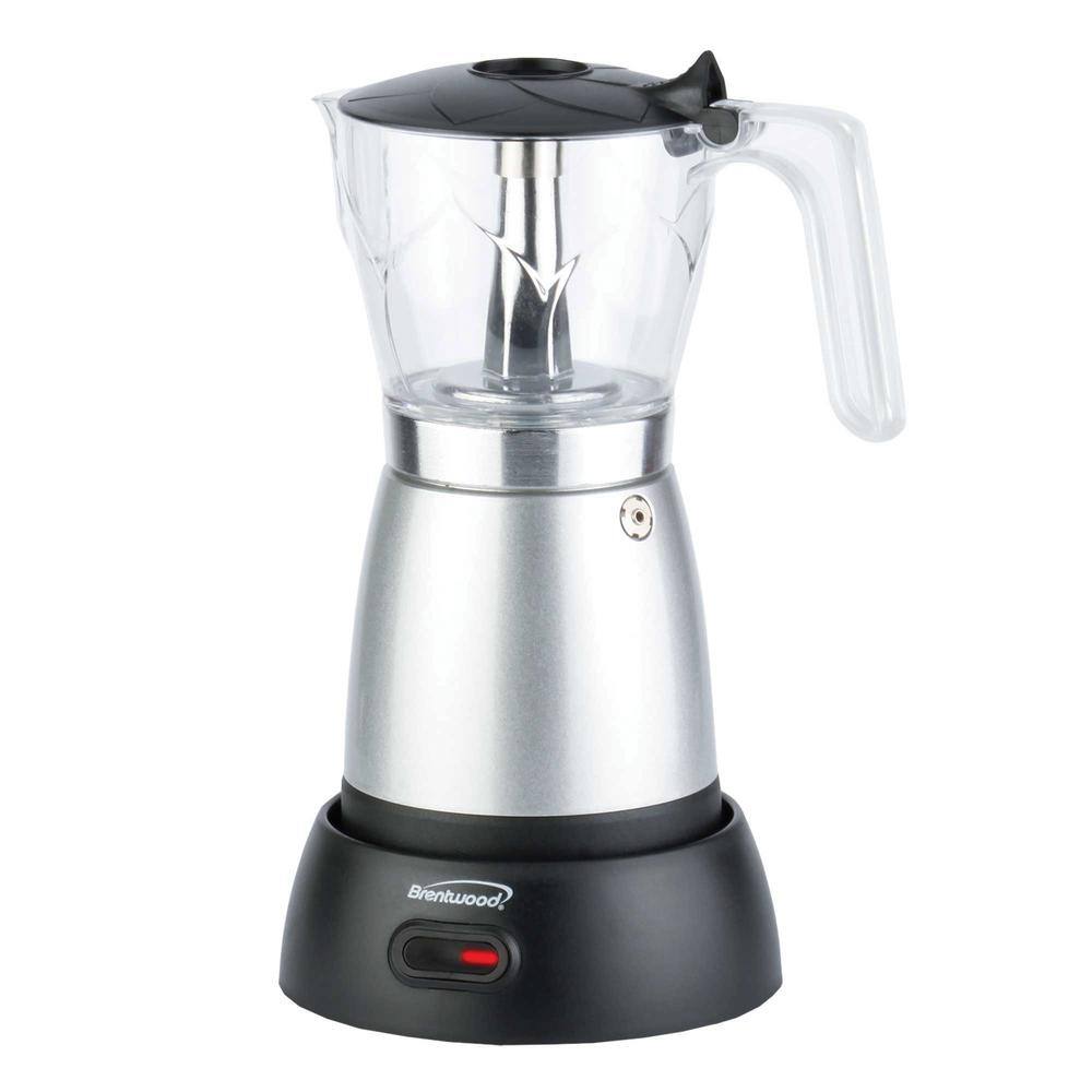Brentwood 6-Cup Cordless Electric Moka Pot Espresso Machine, Silver