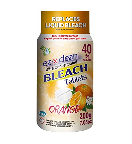 New and Improved Formula Ultra Concentrated Water Activated Bleach Tablets for Laundry and Multipurpose Cleaning. 40 Tablets 7.05 OZ Phosphate Free Replaces Liquid Bleach (Orange)
