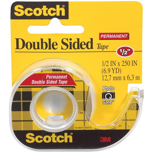 Scotch Double Sided Permanent Tape, 1/2 In. X 250 In., 1 Dispenser