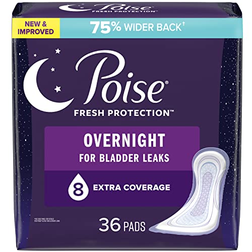 Poise Incontinence Pads for Women/Bladder Leakage Pads/Bladder Control Pads, 8 Drop, Overnight Absorbency, Extra-Coverage Length 36.0 Count