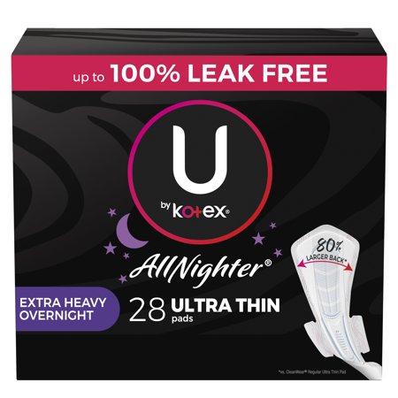 U by Kotex AllNighter Extra Heavy Overnight Pads with Wings  Ultra Thin  28 Count