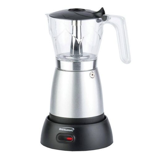 Brentwood 6-Cup Cordless Electric Moka Pot Espresso Machine, Silver