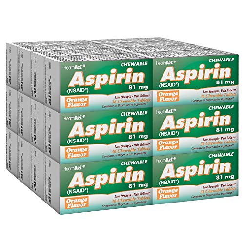 HealthA2Z Aspirin 81mg NSAID, Compare to Bayer Active Ingredient, Packs of 36 Chewable Tablets