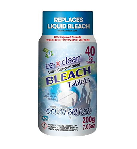 EZ-X CLEAN New and Improved Formula Ultra Concentrated Water Activated Bleach Tablets for Laundry and Multipurpose Cleaning. 40 Tablets 7.05 OZ Phosph