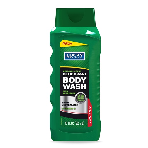 Lucky for Men Deodorant Body Wash. Skin Refresher and Odor Neutralizer. Original Scent. 16 Fl.Oz / 473 Ml