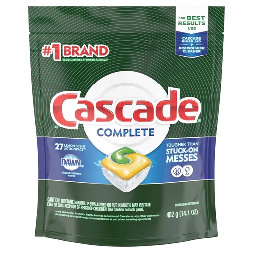 Cascade Complete ActionPacs Dishwasher Detergent  Lemon Scent  27 Count